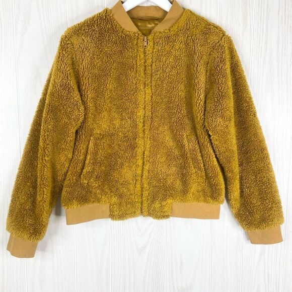 J. Crew Sherpa Bomber Jacket Gold Womens Size Small - Picture 1 of 4